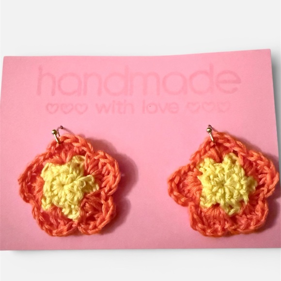 Handmade Crochet Flower Earrings - Picture 1 of 4